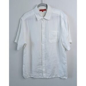 Sette Ponti 100% Linen Button Front Shirt Mens XL Off White Short Sleeve Coastal